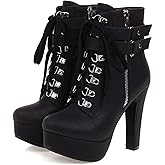 Erocalli Lace up Chunky Heel Ankle Booties for Women Block High Heel Platform Combat Boots