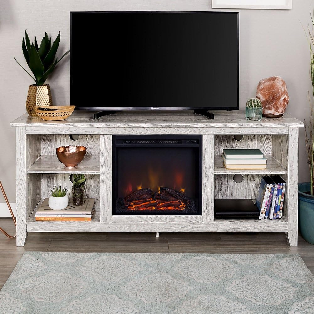 Home Accent Furnishings Lucas 58 Inch Fireplace Television Stand in White Wash