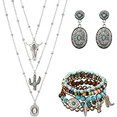 JDRGJTH 3PCS Western Jewelry for Women Bohemian Set,Boho Vintage Layered Necklace Dangle Drop Earrings Faux Leather Bracelet