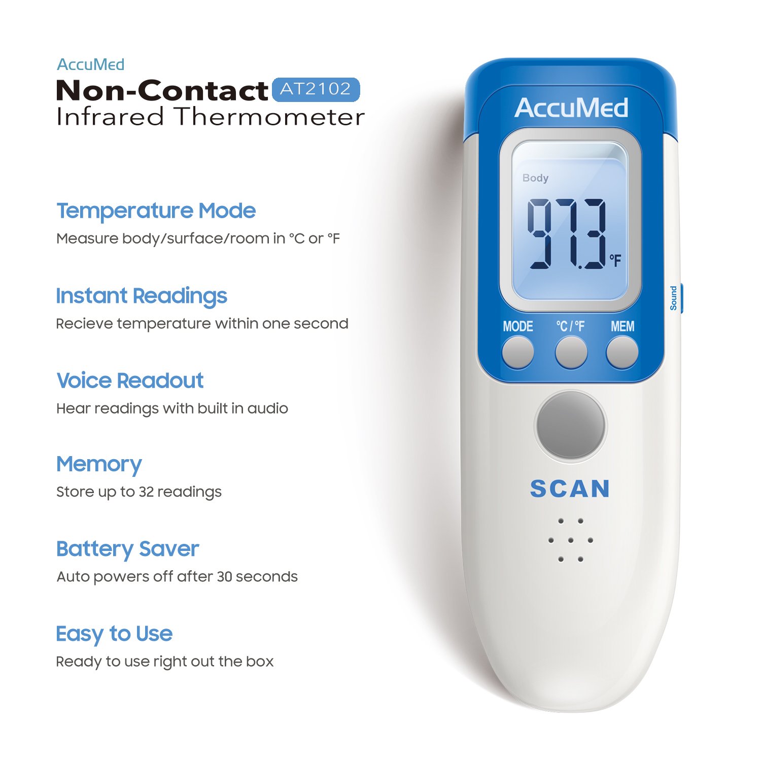 AccuMed AT2102 NonContact, InstantRead Handheld Infrared Medical