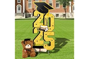 MEGAPUXIN Graduation Yard Signs Class of 2025 Decorations, with Graduation Bear Congrats Grad Yard Sign for High School College Graduation Party Supplies Outdoor Lawn, DIY Name