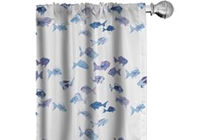 Ambesonne Animal Window Curtains, Little Fishes Watercolors Ocean Underwater Life Marine Theme Art, Lightweight Decor 2-Panel Set with Rod Pocket, Pair of - 28" x 84", Blue