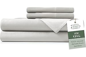 Hotel Sheets Direct 100% Viscose Derived from Bamboo Sheets King - Cooling Luxury Bed Sheets w Deep Pocket - Silky Soft - Light Grey