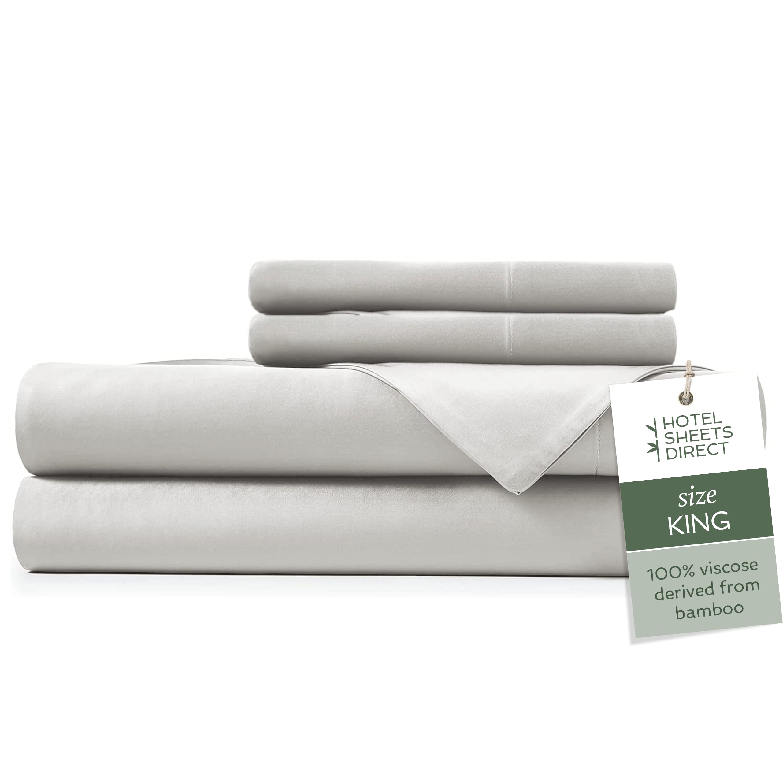 Photo 1 of Hotel Sheets Direct 4 Piece Bed Sheet Set King Size, 100% Viscose Derived from Bamboo Sheets Set with 2 Pillowcases, Cooling & Breathable Luxury Bedding, Moisture-Wicking & Silky Soft, Light Gray