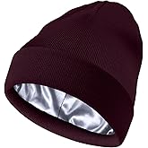 Satin Lined Beanie Hat for Women Men, Wool Knit Cuffed Silk Lining Fisherman Beanies Slouchy Warm Winter Hats Skull Cap
