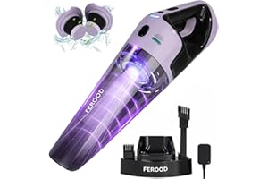 FEROOD Hand Held Vacuum Cordless Rechargeable, Mini Car Vacuum Cleaner High Power 9000PA,Small Stair Carpet Handheld Vacuum with Light,Wireless Portable Vacuum for Car with Charging Base & 2 Filters
