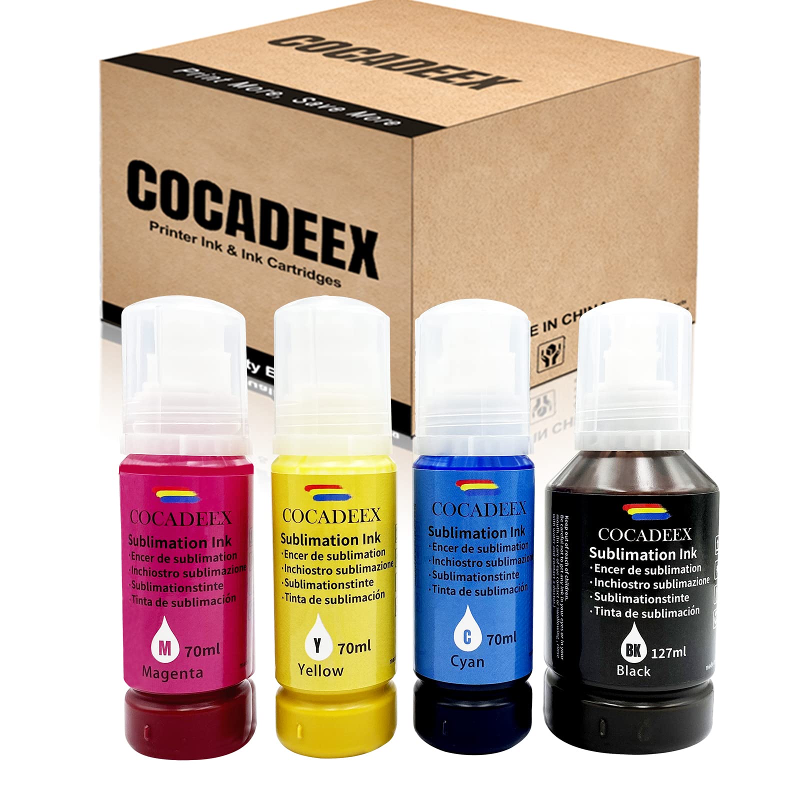 COCADEEX Sublimation Ink Compatible with EcoTank ET-2710 ET-2800 ET-2850 ET-3710 ET-4760 ET-15000 ET-16600 ET-4750 ST-2000 ST-3000 ST-4000 ET-2700 ET-2750 ET-3700 ET-7700 ET-4800 Printer (BK C M Y)