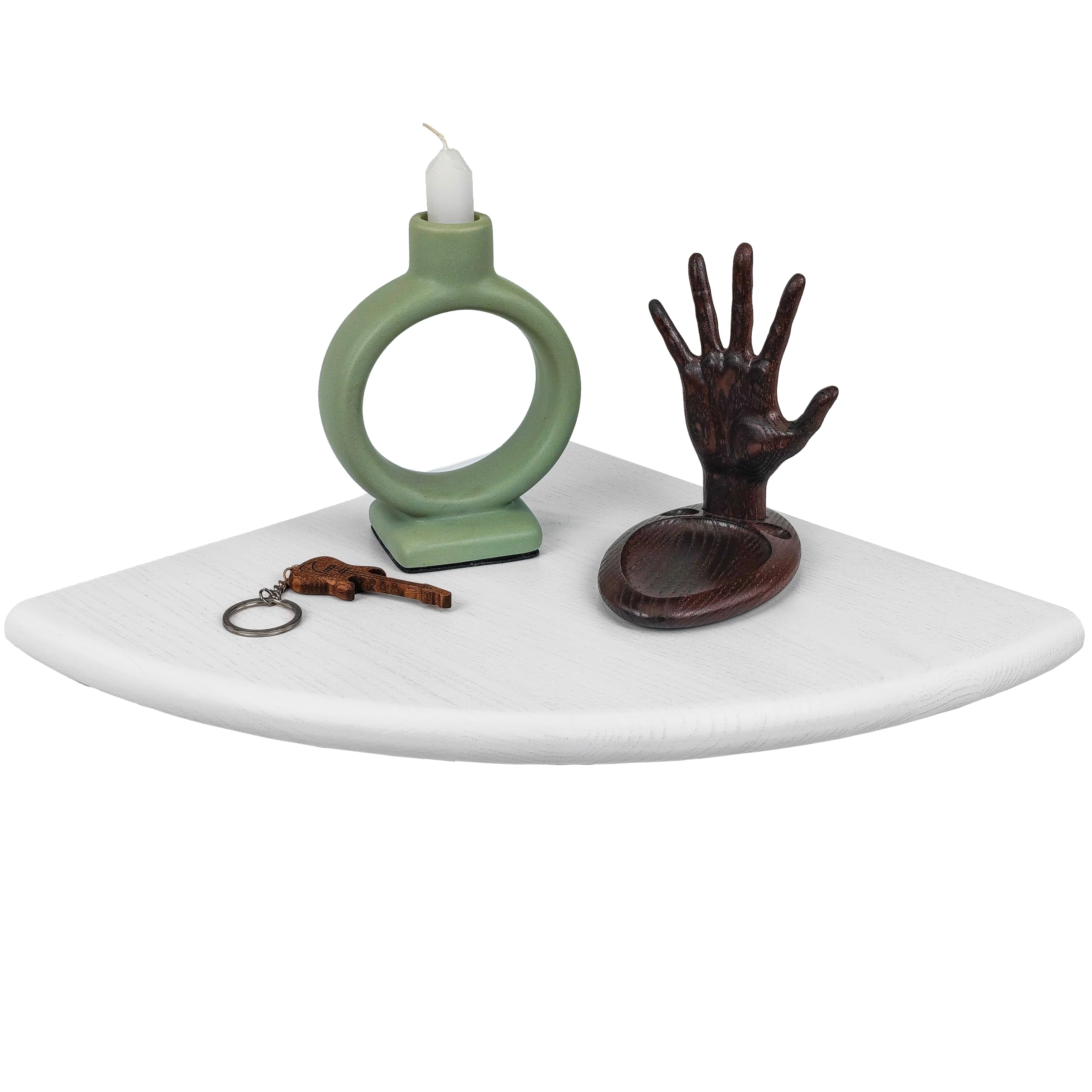 Wood Wedge Rustic Floating Corner Shelf, Storage Organizer for TV Accessories, Speaker, Room decor, for Bathroom, Kitchen, Living, Bedroom, for small Plant, Photo Frame, End Wall Mounted (White, 30cm)