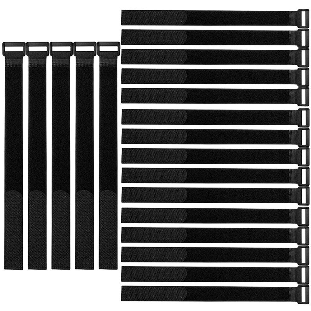 QitinDasen 20 Pieces 30 X 2 cm Nylon Cable Ties, Reusable Cable Straps, Adjustable Hook and Loop Cinch Straps, Multipurpose Wire Organizer (Black)