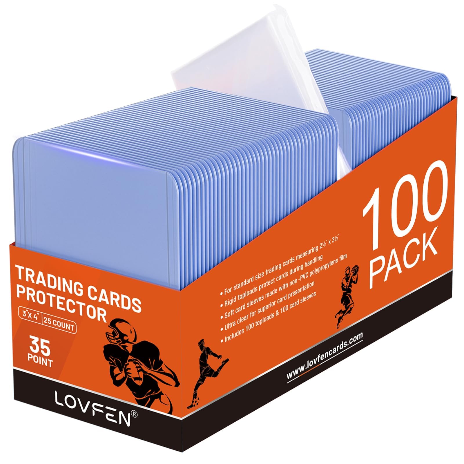 Photo 1 of 100 Toploads for Cards & 100 Penny Sleeves 35PT Hard Plastic Card Holders 3x4 Baseball Card Protectors for TCG Sports Football Collectible Cards