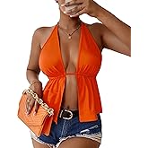 VIDUSSA Women's Sexy Halter Tops Backless Club & Night Out Crop Tank Top Shirt