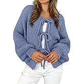 MASCOMODA 2025 Bow Tie Front Cardigan Sweaters for Women Fall Winter Oversized Long Sleeve Open Front Chunky Sweater Coats