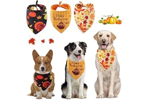 Idepet Autumn Dog Bandana 3 Pack Halloween Fall Pet Triangle Bibs Scarf Cute Turkey Maple Leaf Printing Kerchief Sets Washable Accessories for Small Medium Large Dogs Cats Reversible