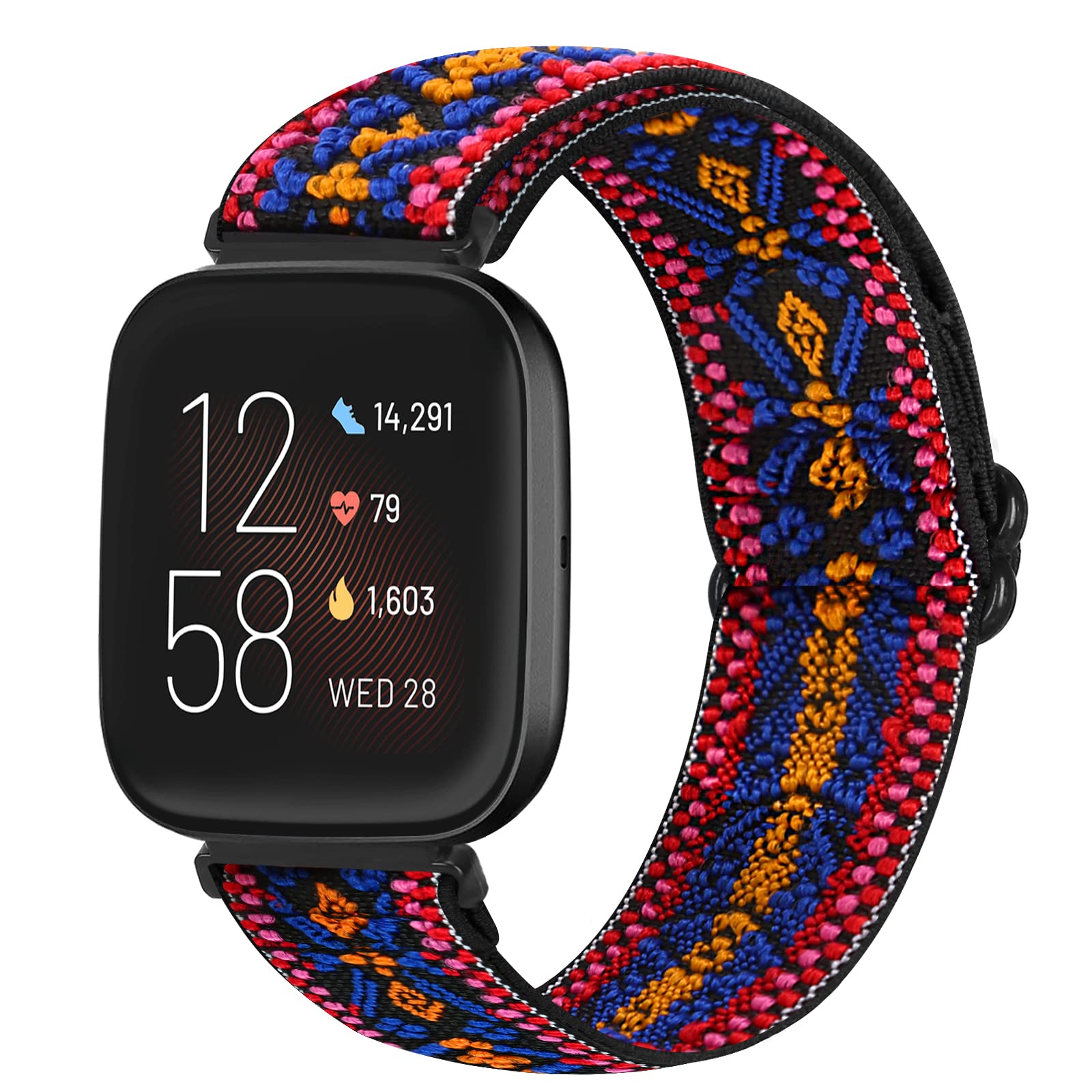 Runostrich Adjustable Elastic Watch Straps Compatible with Fitbit Versa/Fitbit Versa 2 Nylon Sport Loop Stretch Wristband Replacement Band for Women Men (Boho Red) — image 1