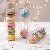 VGOODALL 26 PCS Clear Macaron Boxes, Transparent Plastic Favor Boxes, | Gift Containers with Assembly Gloves, for Cake Pops, Strawberries, Wedding, Party Favors 2x2x6 Inch