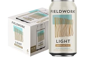 Fieldwork Non-Alcoholic Craft Beer 12 Fl Oz, Light American Pils, Vegan, Low-Calorie, 6-Pack Cans