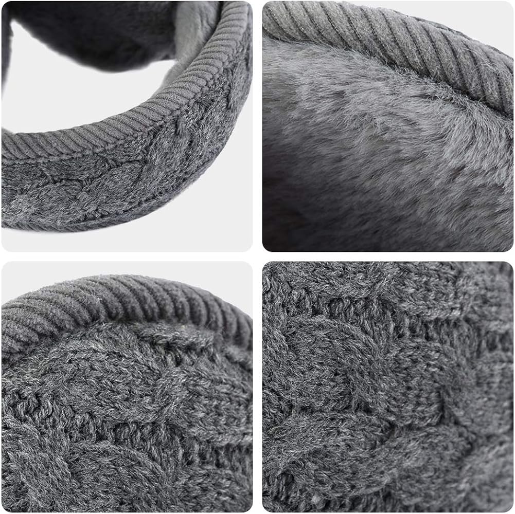 Surblue Unisex Warm Knit Cashmere Winter Pure Color Earmuffs with Fur Earwarmer, Adjustable Wrap, Gray, Large at  Women’s Clothing store
