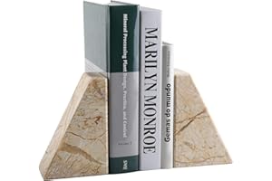 Koville Marble Bookends for Shelves, Large Bookends for Heavy Books, Natural Stone Book Stopper for Books CD Movies, Aesthetic Decorative Book Ends, Bookshelf Table Home Decor(Gold)
