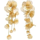Gold Silver Filigree Floral Dangle Earrings for Women, Long Drop Statement Earrings for Vintage Wedding Jewelry