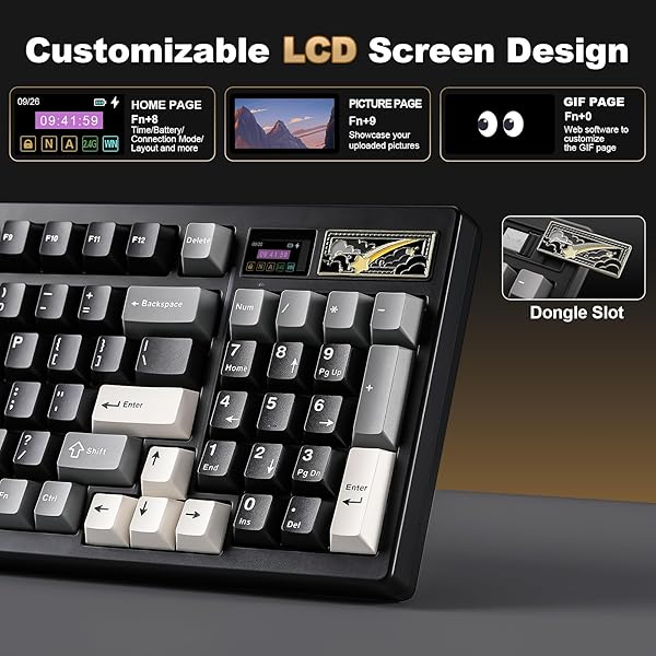 YUNZII IF99 WIRELESS MECHANICAL GAMING KEYBOARD WITH SMART LCD DISPLAY, QMK/VIA PROGRAMMABLE BT/2.4G/USB-C GASKET MOUNTED HOT SWAP RGB 96% LAYOUT FOR MAC/WIN (BLACK, COCOA CREAM V2 SWITCH)