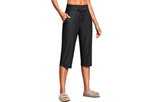 ISEEGZ Women's Swim Capris Pants High Waist Tummy Control Quick Dry UPF 50+ Long Board Shorts with Liner and Pockets