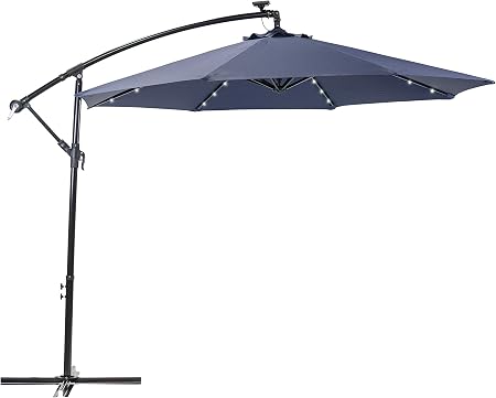 Amazon Com Sun Ray 811046 10 Round 8 Rib Offset Cantilever Solar Patio Umbrella 24 Led Lights Crank With Adjustable Tilt Cross Base Aluminum Frame Navy Garden Outdoor