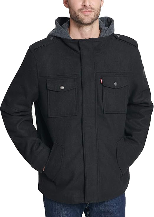 levi's wool military jacket with hood