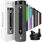 Elemental Iconic Stainless Steel Water Bottle with Straw - 20 oz Leak Proof Triple Wall Insulated Water Bottles for Travel and Sports - Reusable Gym Water Bottle with 2 Straws - Grey Speckle