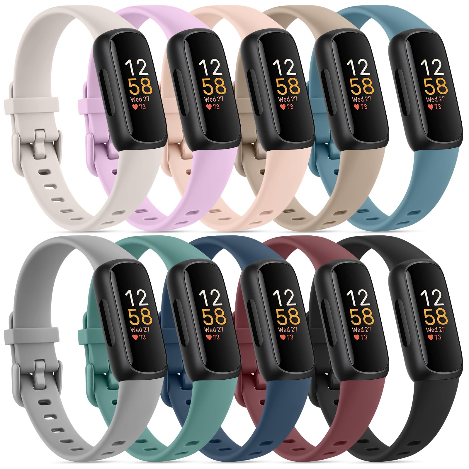 Photo 1 of 10 Pack Fitbit Inspire 3 Bands - Soft Silicone Adjustable Sport Replacement Straps for Women & Men (10 Pack)
