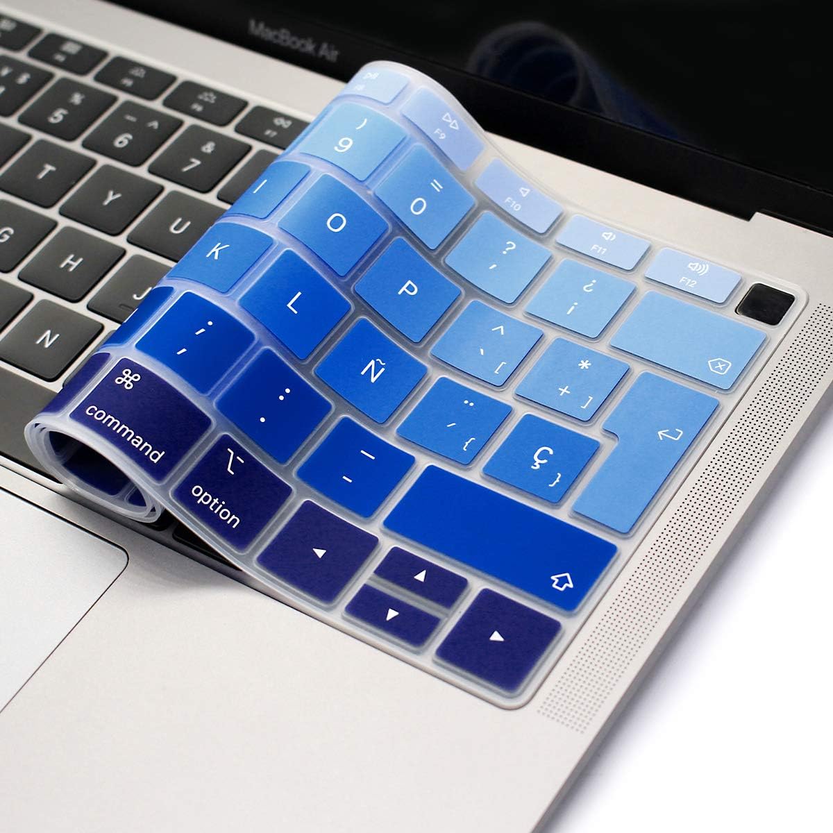 MMDW Spanish ESP Keyboard Cover Compatible with MacBook Air 2018 Release 13.3 inch A1932 with Retina Display and Touch ID Silicone Soft Protector European UK Version-Ombre Blue - Image 5
