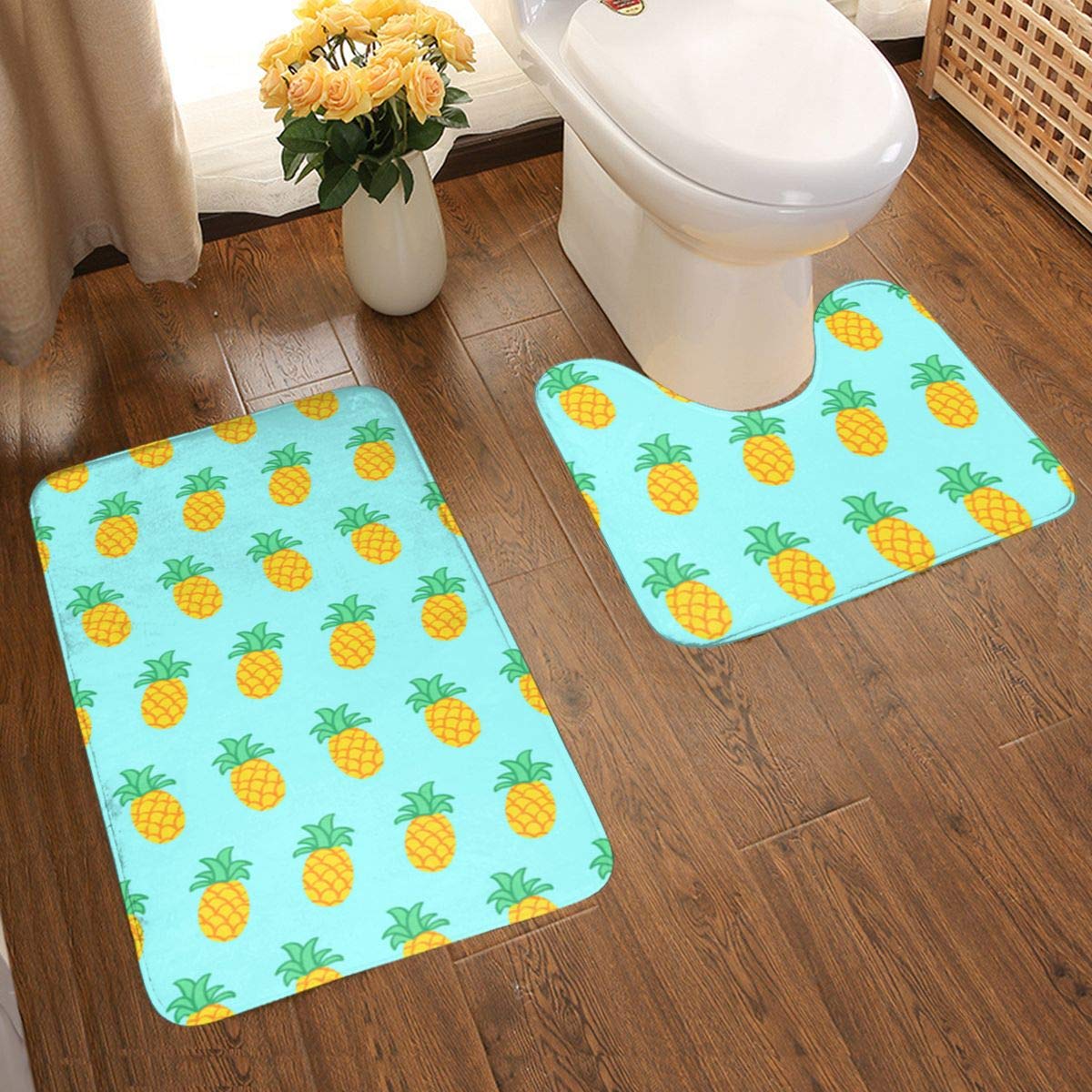Flamingo And Pineapple Bathroom Rug Bath Contour Mat Lid Non Slip Floor Carpet