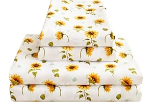 Softan Floral Twin Size Sheet Set, Sunflower Printed Single Bed Sheets for Kids Girls, 3-Piece Microfiber Fitted Sheet with 1