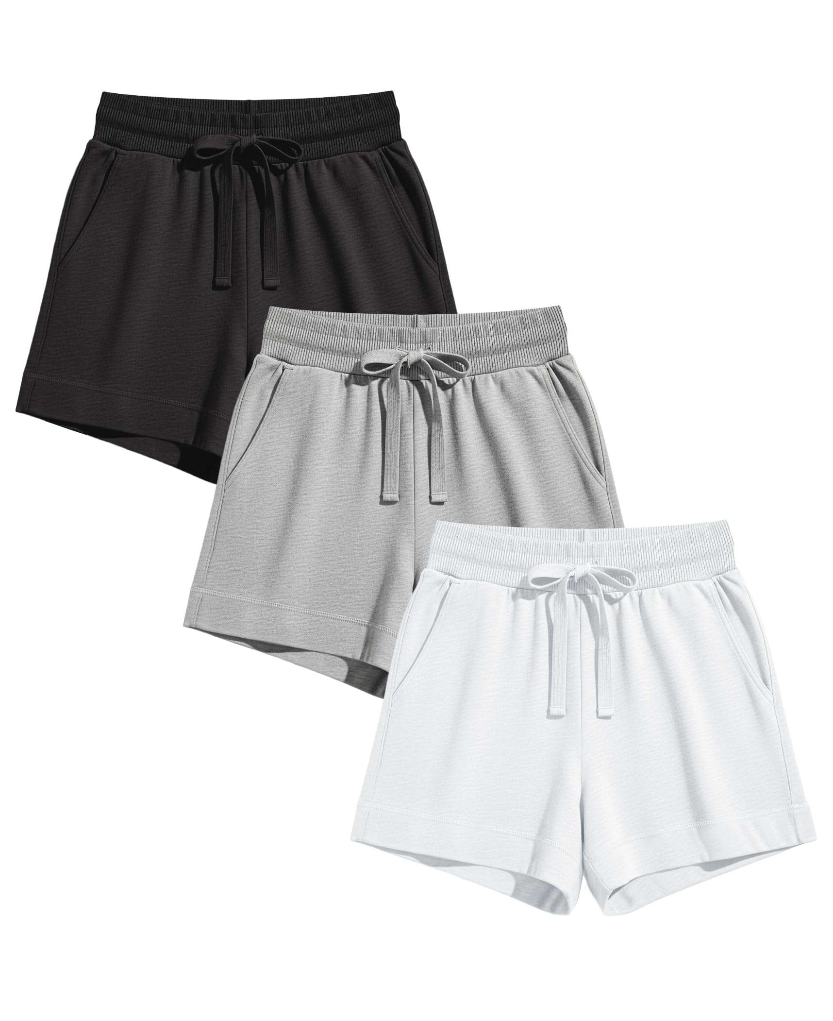 Photo 1 of Sexy Basics Women's Active & Lounge Shorts | French Terry Cotton Bottoms | Drawstring & Pockets | Multi Packs