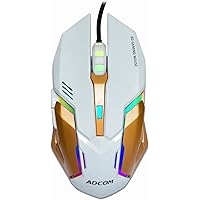 Adcom Maverick Super Gaming Mouse - RGB LED 6D USB Wired Optical Mouse with 6 Programmable Buttons, Steel Finish, and 3 Section DPI Switch (White/Gold)