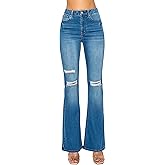 WAX JEAN Women's Destructed Flare Jeans in Sustainable Denim