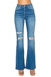 WAX JEAN Women's Destructed Flare Jeans in