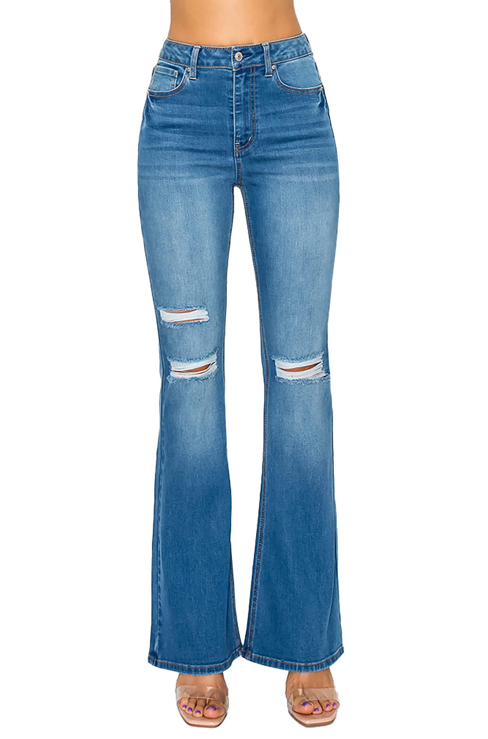 WAX JEAN Women's Destructed Flare Jeans in