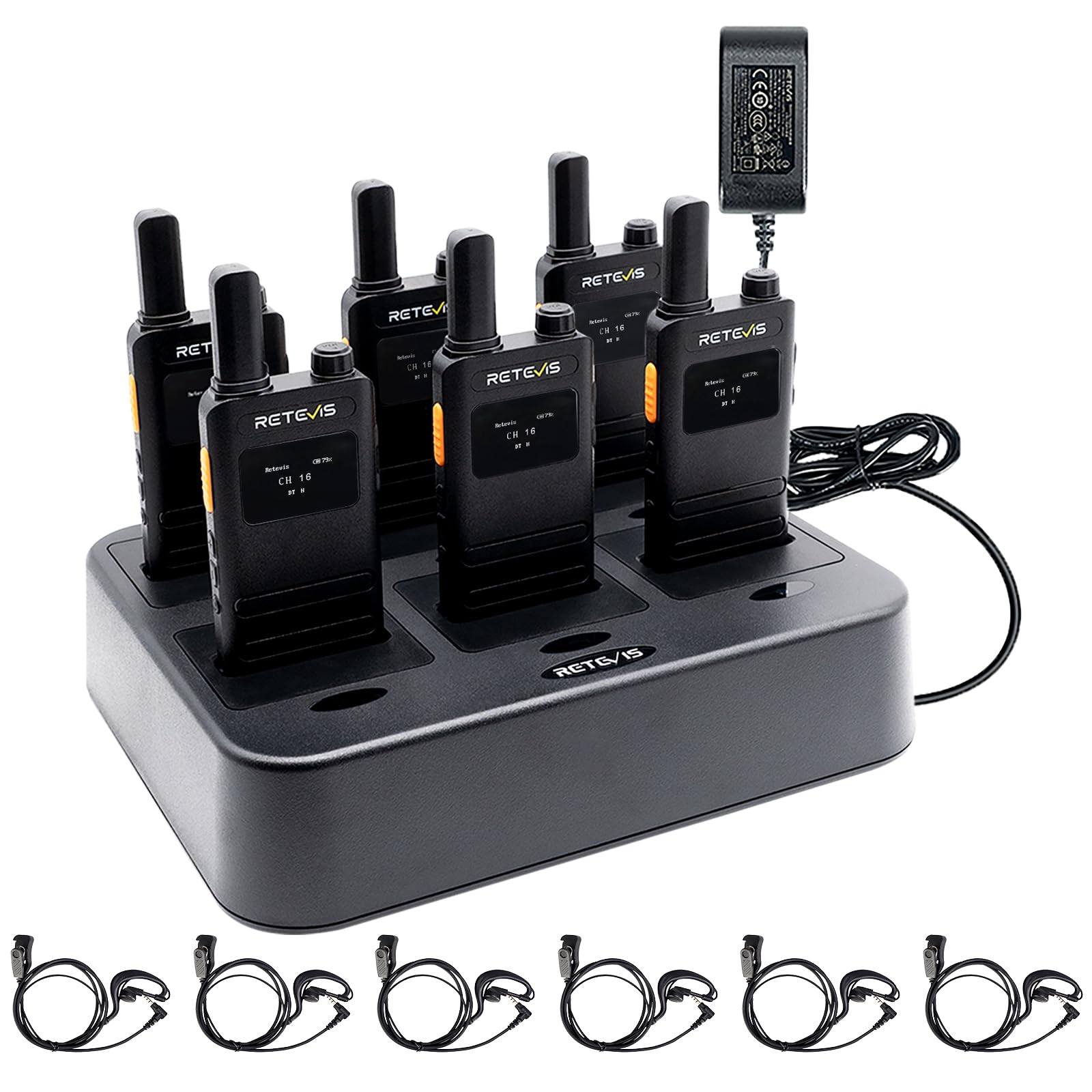 Photo 1 of (3nd Gen RT22) Retevis B3S Walkie Talkie, Portable FRS Two-Way Radios,with Earpiece, Slim, LCD Screen,6 Way Multi Unit Charger,1620 mAh,Rechargeable 2 Way Radio for Restaurant Boutique Store (6 Pack)