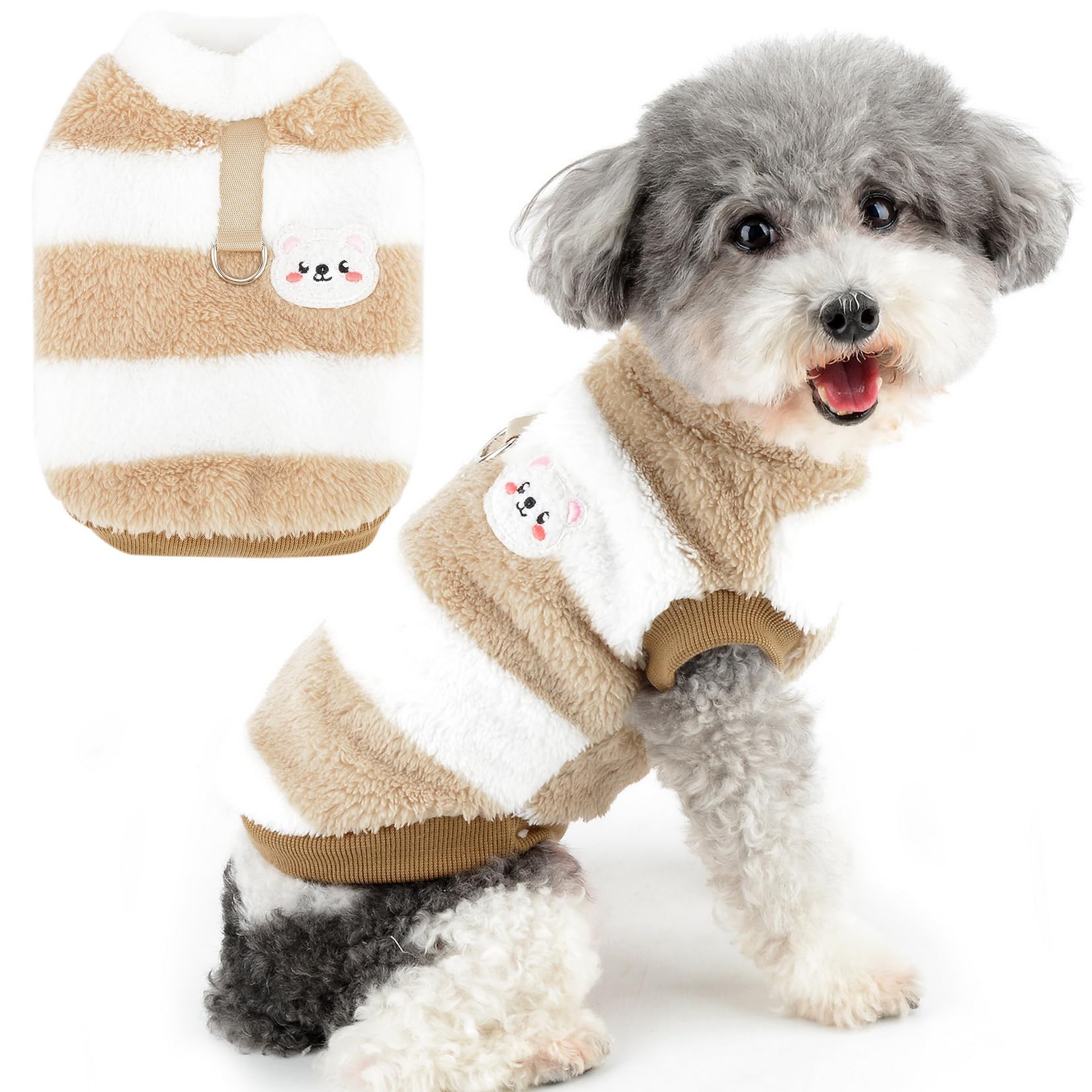 Zunea Fuzzy Fleece Dog Jumper for Small Dogs Cat Winter Sweater Coat with D-Ring Soft Warm Pullover Jacket Coat Puppy Vest Clothes Cold Weather Pet Girl Boy Chihuahua Yorkie Apparel Brown XXL