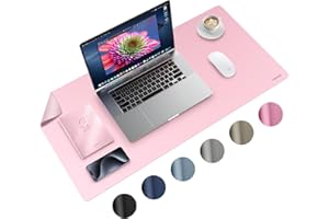 HiWe Desk Mat PU Leather - 23.6" x 13.8" Large Desktop Protector Cover, Waterproof Non-Slip Pad for Mouse/Keyboard/Laptop/Computer/Writing/Dining in Office & Home, Pink