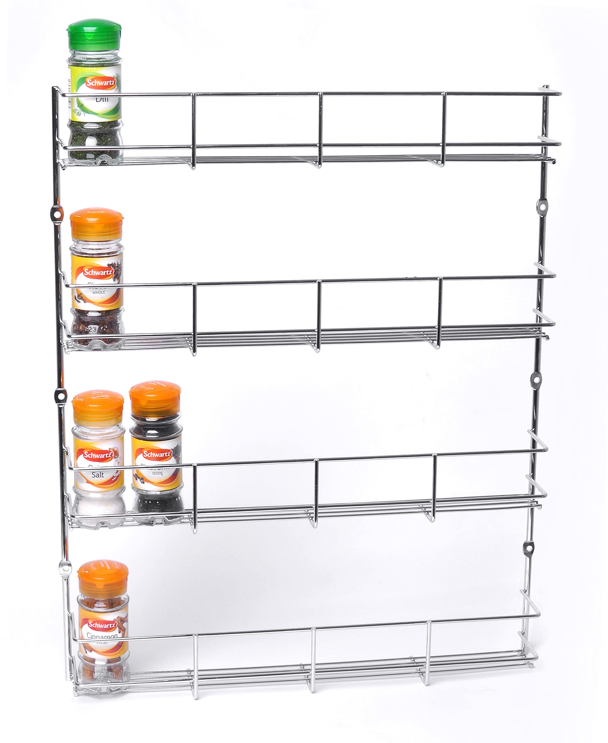 BSM Marketing 4 Tier Spice Rack Wall Mount Organizer Chrome Finish