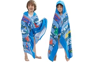 BANGSAUR Kids Hooded Beach Bath Towels, 100% Cotton 50"x30" Wrap Bathrobe, Toddlers Boys 3-12 Years Coverup Towel Ocean Fish N
