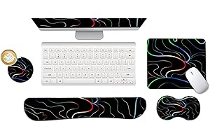 ArtSo Keyboard Wrist Rest Mouse Pad Wrist Support Ergonomic, Memory Foam 4 in 1 Mousepad Non-Slip Base Comfortable Easy Typing Pain Relief, Colorful Lines