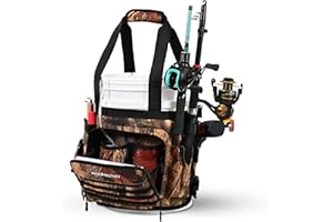 Boomistry Fishing Bucket Organizer for 5 Gallon Bucket Accessories, Fishing Tackle Bag with Adjustable Buckle, Fishing Rod Bag with 15 Multi-Pockets for Fishing Gear and Equipment (Brown Camo)