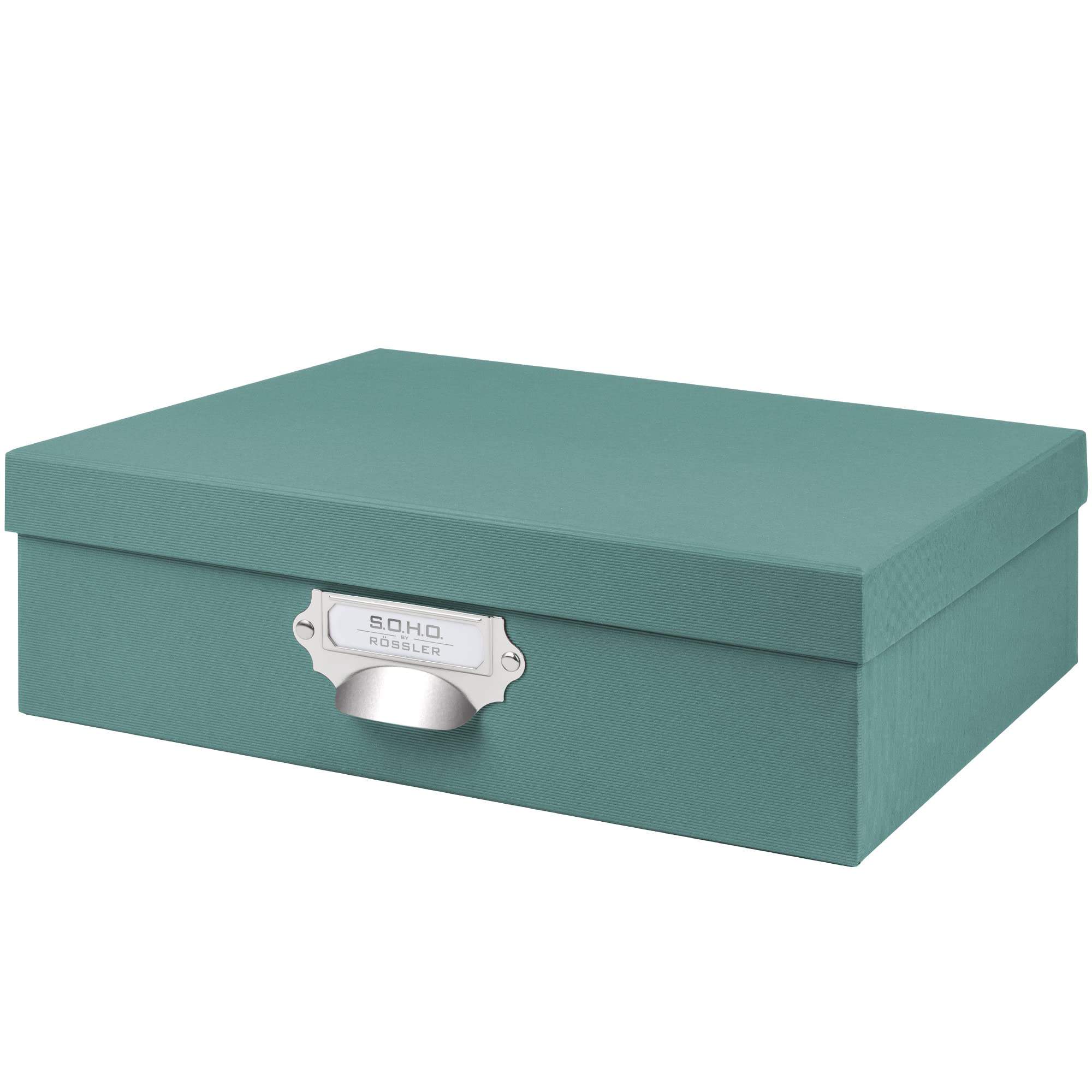 Rössler S.O.H.O. 1343452380 Storage Box with Lid 337 x 105 x 255 mm Opal with Handle and Writeable Insert Label