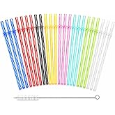 25 Pack 9 Inch Clear Reusable Plastic Straws with Cleaning Brush, BPA-Free Dishwasher Safe Tumbler Straws for 16 oz &amp; 20 oz Cups, YETI, Mason Jars, Iced Coffee and Travel Cups