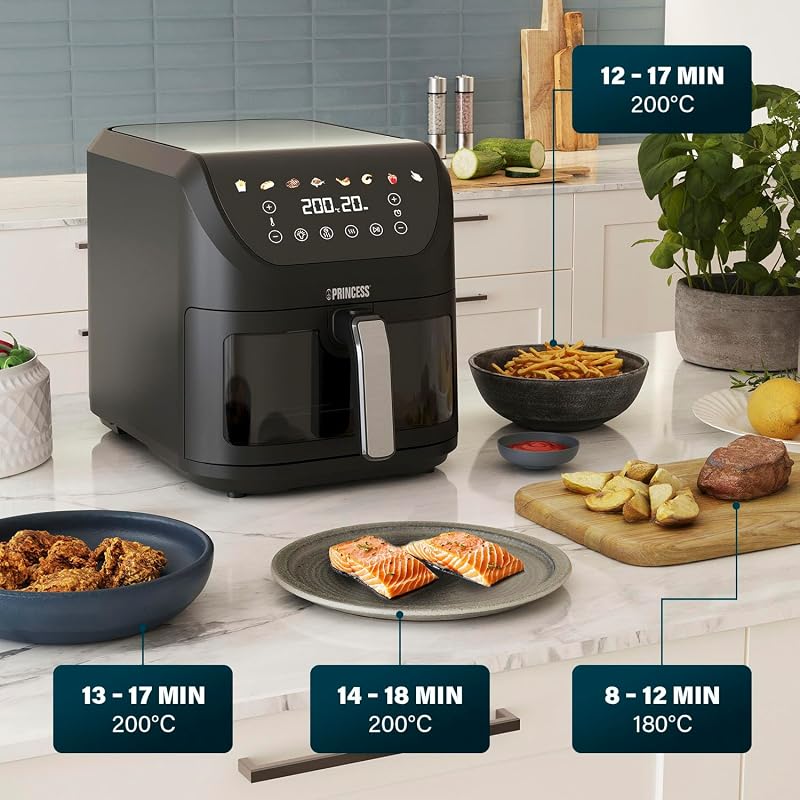 SlimFry Airfryer, 8L Capacità, 2000W, 8 Programmi, Display Touchscreen Digitale, Temperatura Regolabile, Finestra di Controllo, Spegnimento Automatico, Cestello Lavabile, 182257