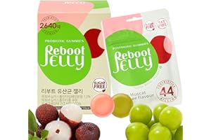 REBOOTJELLY Reboot Probiotic Jelly (27g*24pack) | Probiotics Gummies | Korean jelly, | No sugar, No fat, Gluten free | Vegetable Pectin | Lychee & Muscat grape Flavor | Gift for Him, Her, or Kids