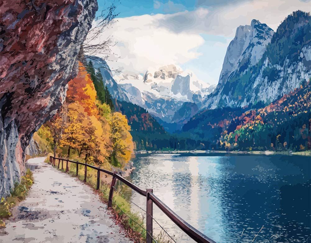 ABEUTY Paint by Numbers Kits Mountain Landscape Lake, DIY Number Painting Canvas Wall Art 40x50cm (No Frame, Lake)