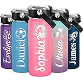 Personalized Kids Water Bottle with Name for School - Custom 18oz Water Bottle with Straw Lid Stainless Steel w/Engraved Names - Personalized Christmas Kids Gifts for Boys Girls kids (Engraved)